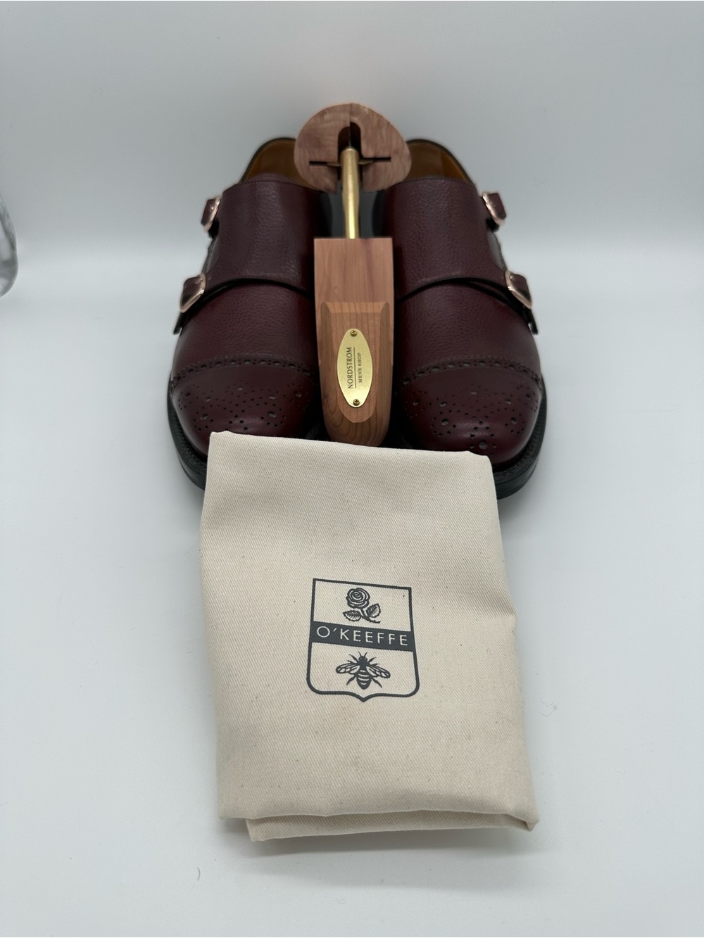 Men's Double Monk Strap Leather Dress Shoes in Burgundy - Picture 12 of 13